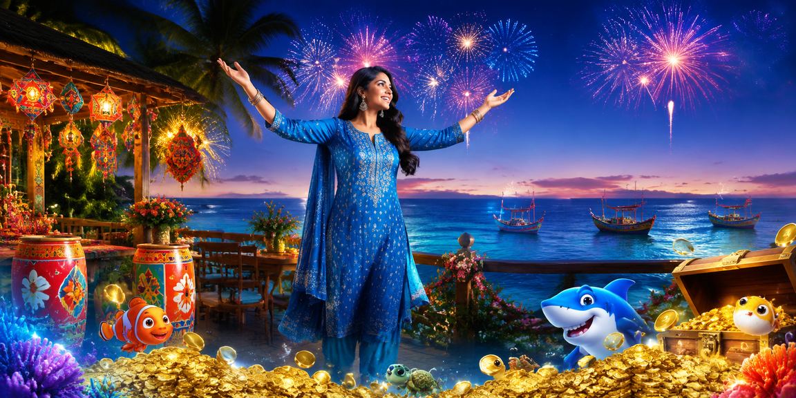 সেন্ট মার্টিনে সালোয়ার কামিজ পরে ফিশিং গেম জ্যাকপট খেলছেন একজন